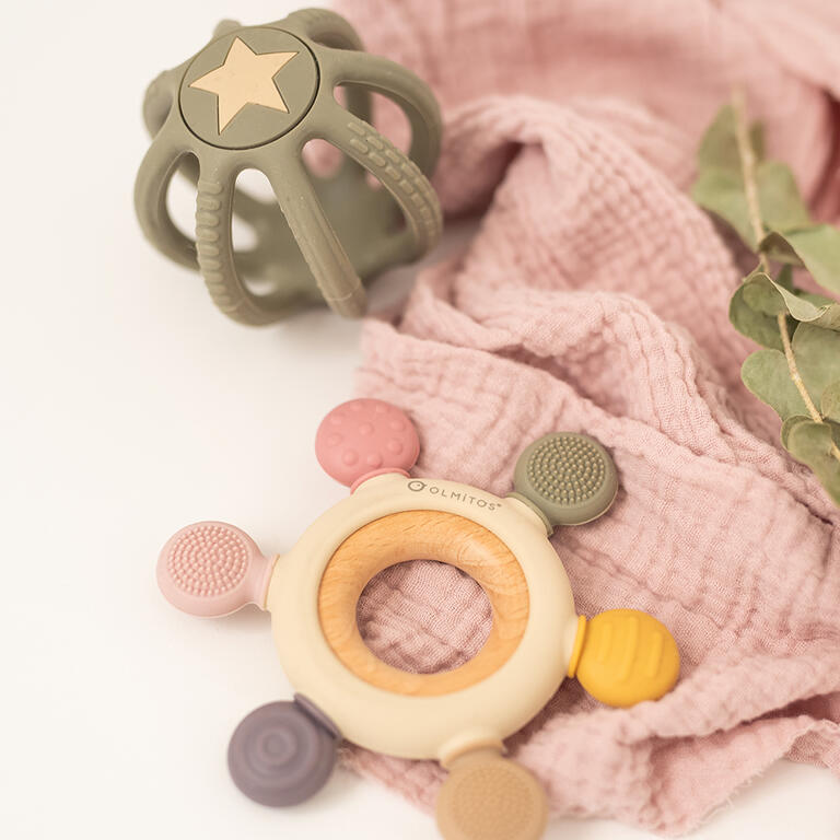 Olimitos - Conjunto de Mordedores Sensoriais de Silicone Rosa