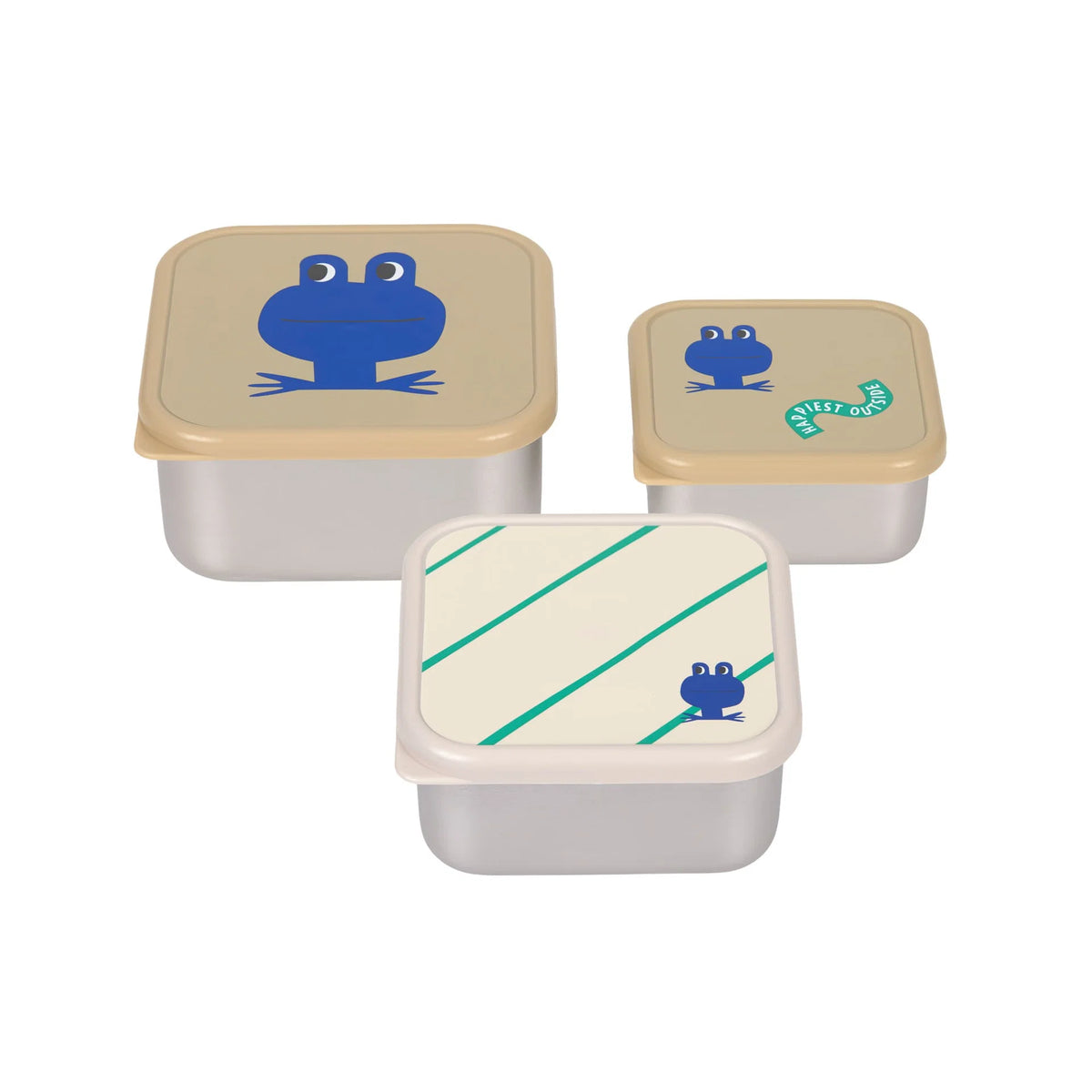 Lassig - Happy Trails Frog 3-Piece Stainless Steel Lunch Box Set