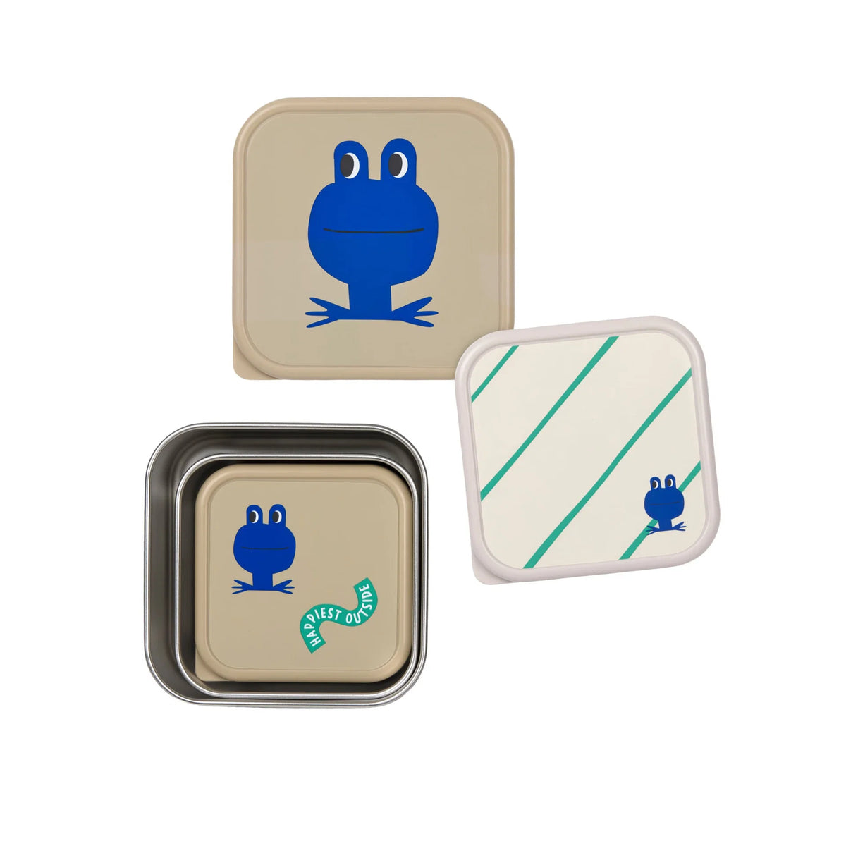 Lassig - Happy Trails Frog 3-Piece Stainless Steel Lunch Box Set