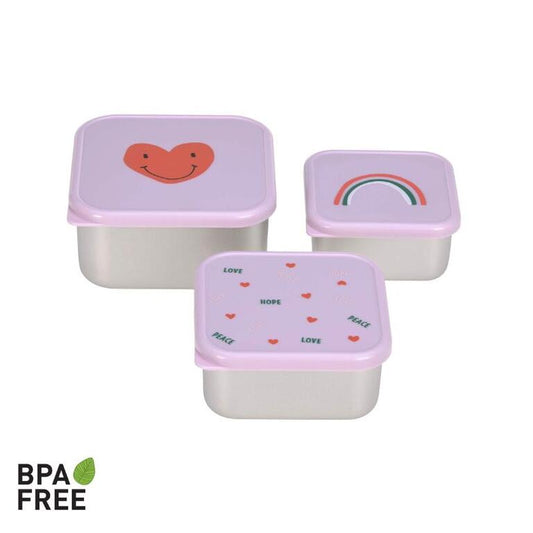 Lassig - Conjunto de 3 lancheiras em aço inoxidável Little Gang Heart Lilac