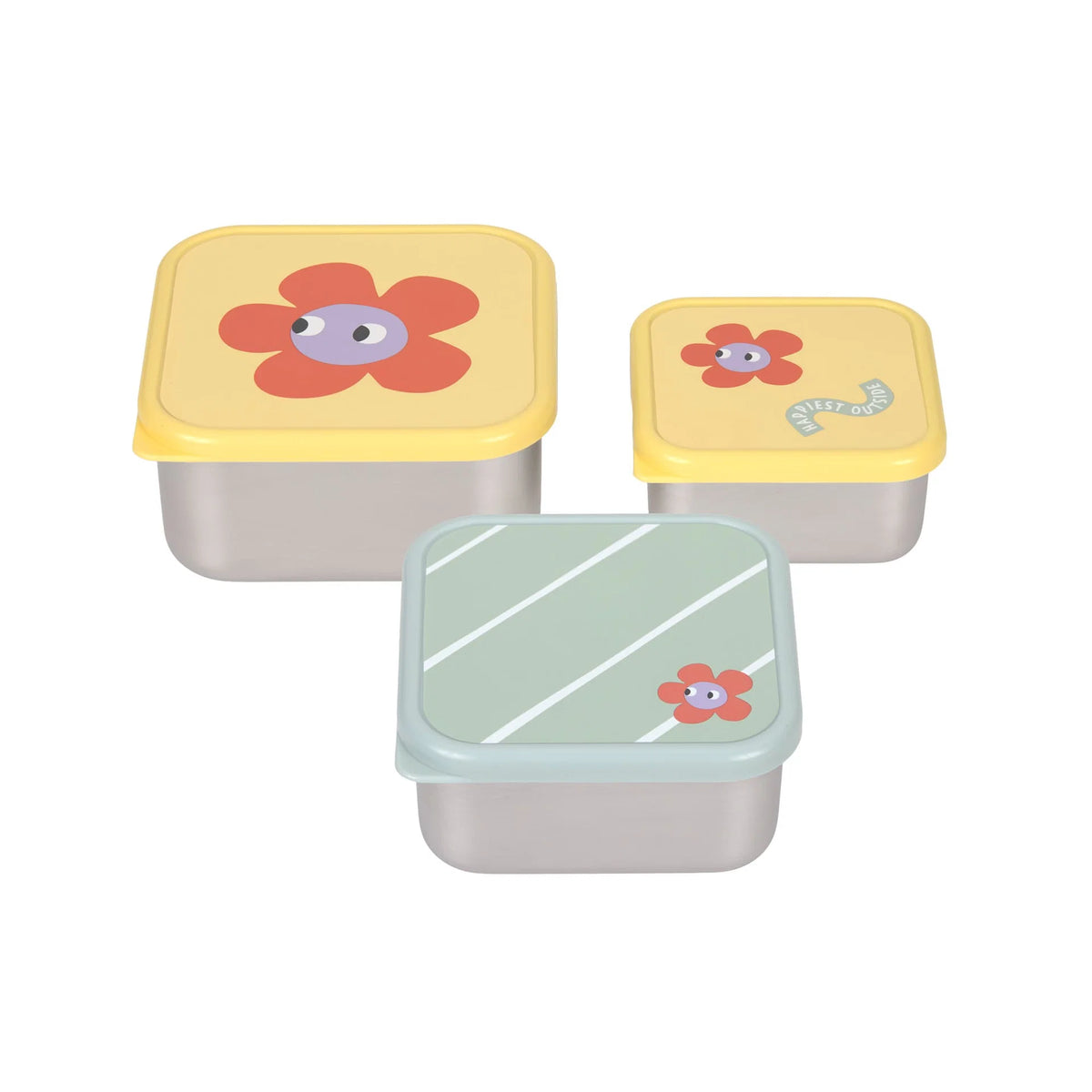 Lassig - Set de 3 fiambreras de acero inoxidable Happy Trails Flower