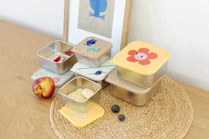 Lassig - Set de 3 fiambreras de acero inoxidable Happy Trails Flower
