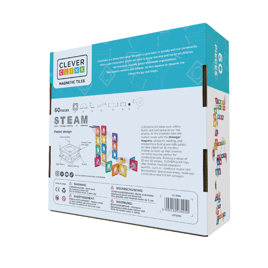 Cleverclixx - Pista de Bolas Cores Vivas 60 peças